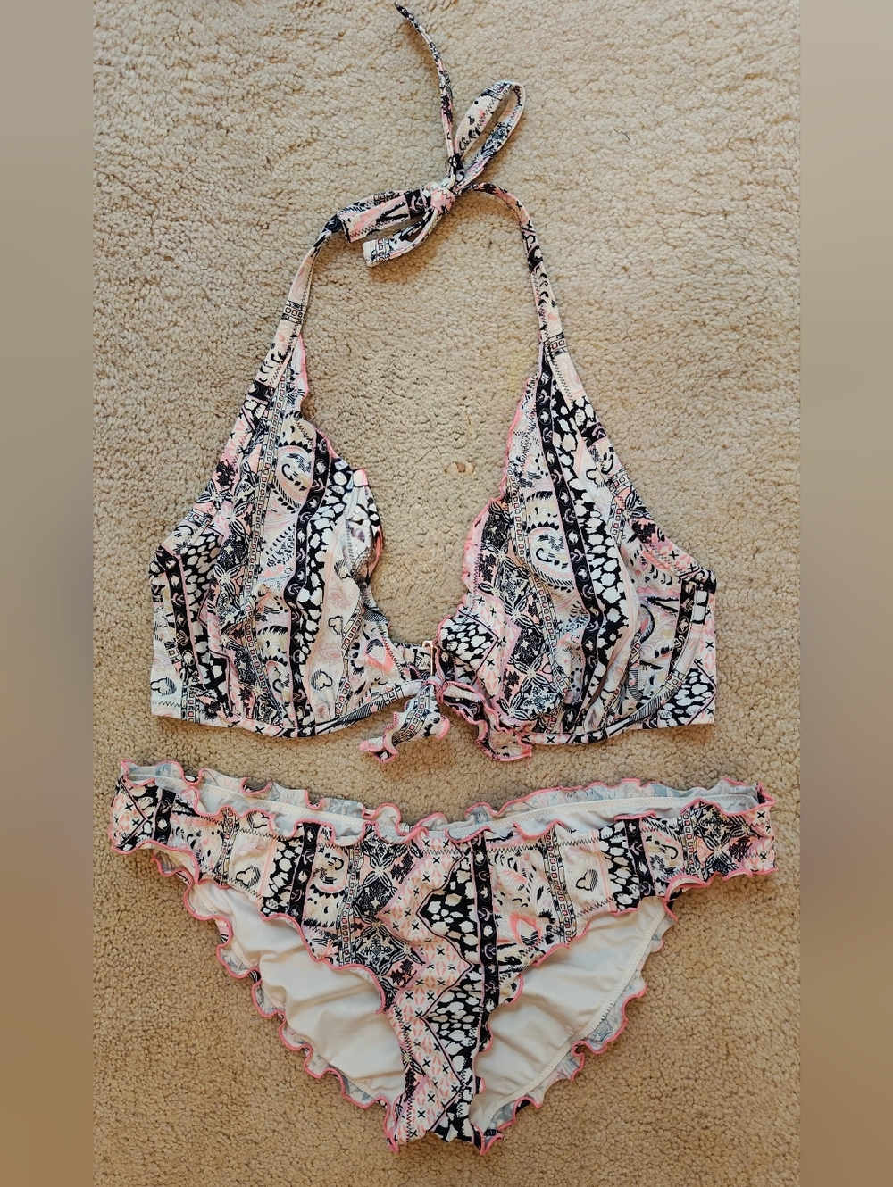 Victoria's Secret Iconic Paisley Cheeky Ruffle Halter Bikini Top &  Bottoms